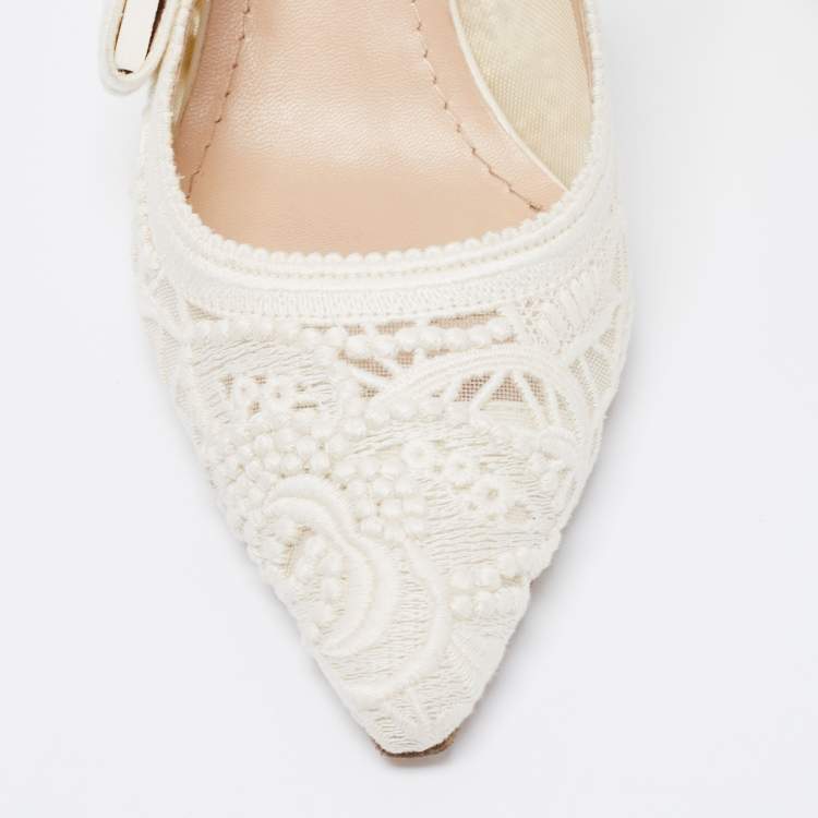 Pre Owned Dior Off White Lace J'adior Slingback Sandals Size 37