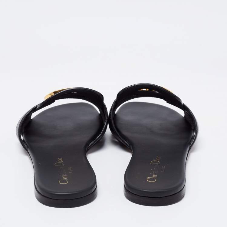 Pre Owned Dior Black Leather 30 Montaigne Flat Slide Sandals Size 38