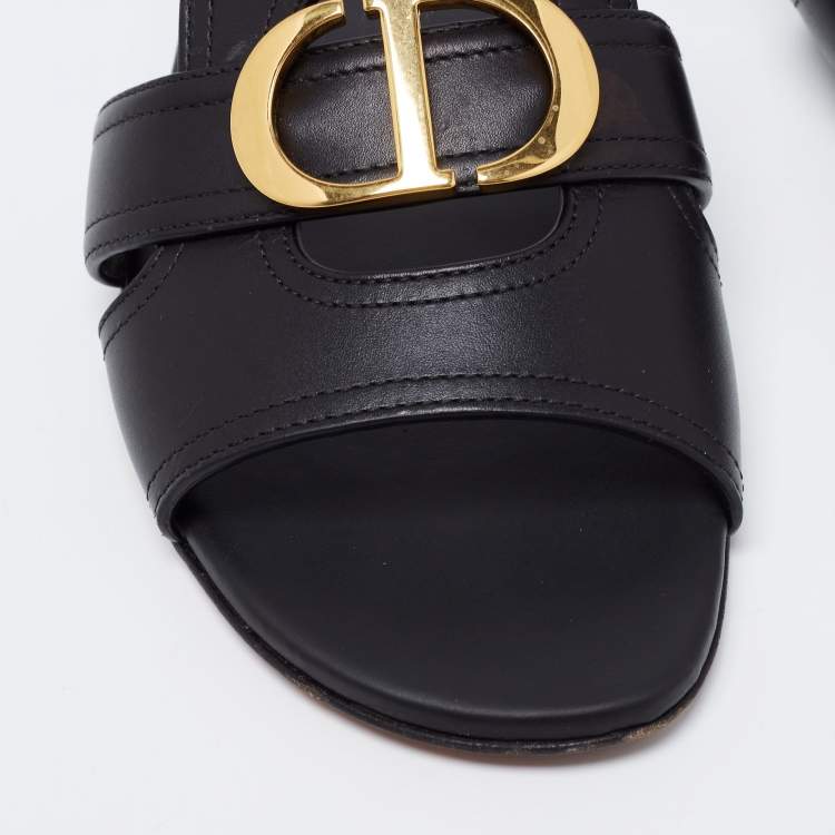 Pre Owned Dior Black Leather 30 Montaigne Flat Slide Sandals Size 38