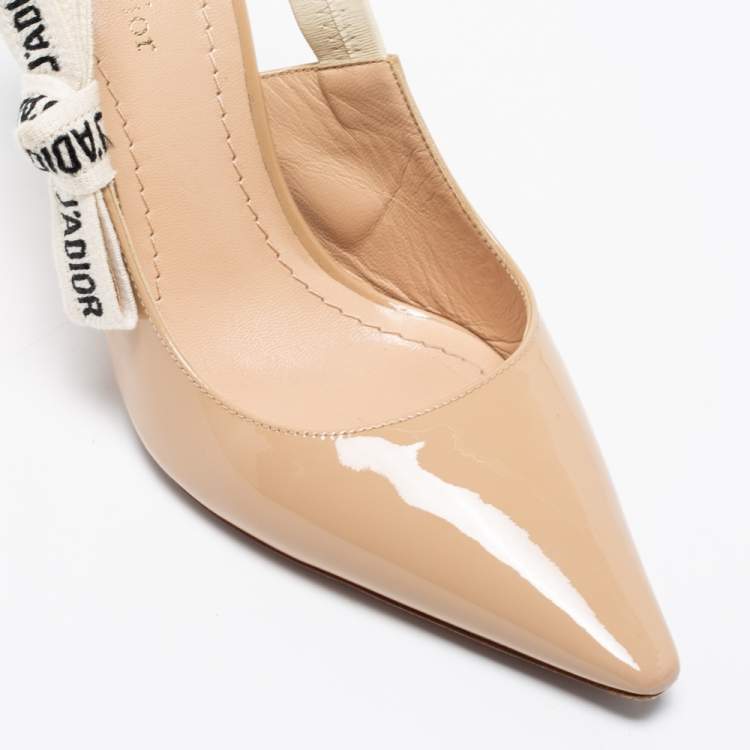 Pre Owned Dior Beige Patent Leather J'adior Slingback Pumps Size 38