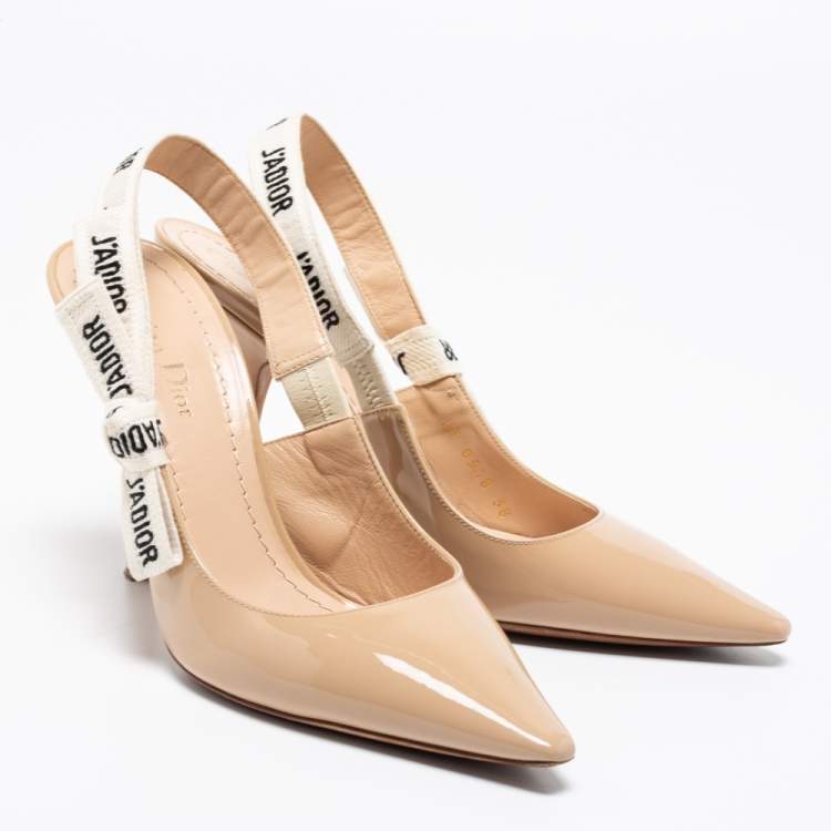 Pre Owned Dior Beige Patent Leather J'adior Slingback Pumps Size 38
