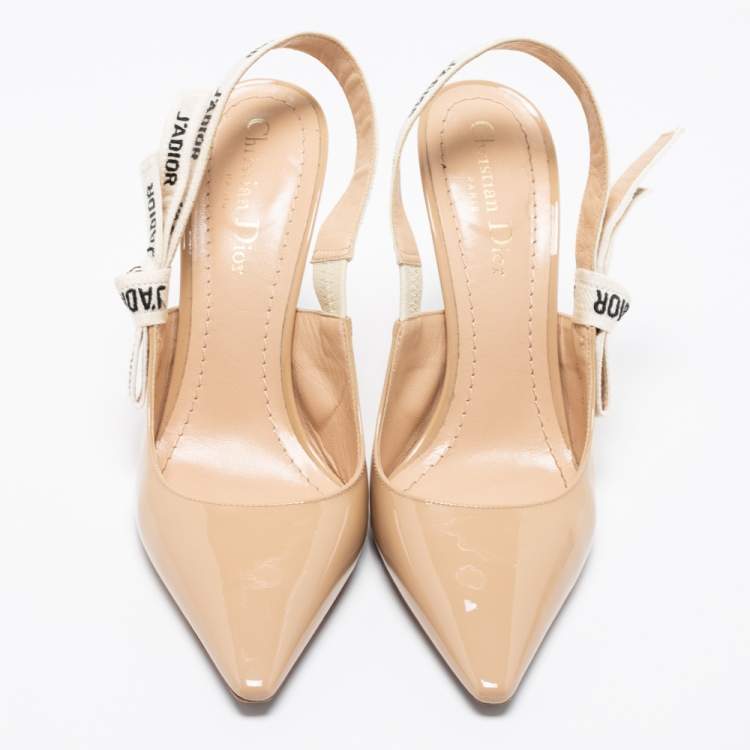 Pre Owned Dior Beige Patent Leather J'adior Slingback Pumps Size 38