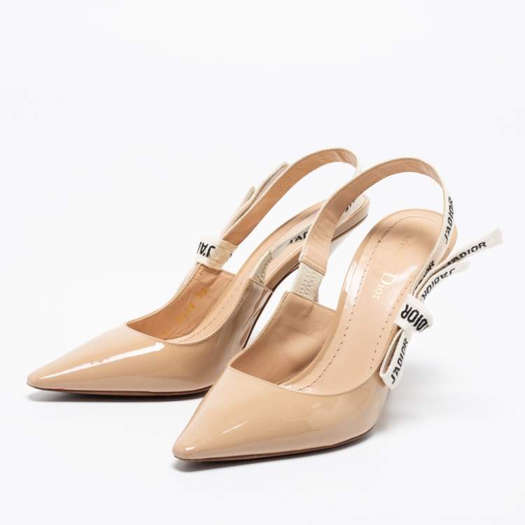 Pre Owned Dior Beige Patent Leather J'adior Slingback Pumps Size 38
