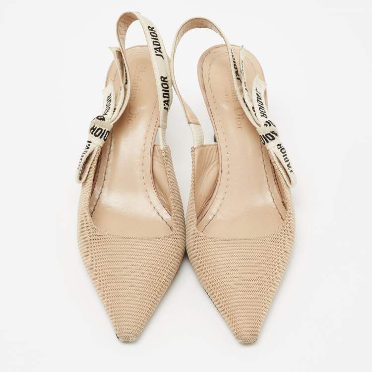 Pre Owned Dior Beige Technical  Fabric And Leather J'adior Slingback Sandals Size 37.5