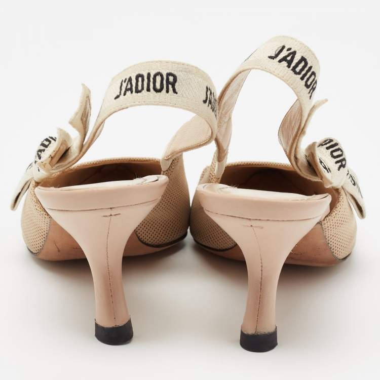 Pre Owned Dior Beige Technical  Fabric And Leather J'adior Slingback Sandals Size 37.5