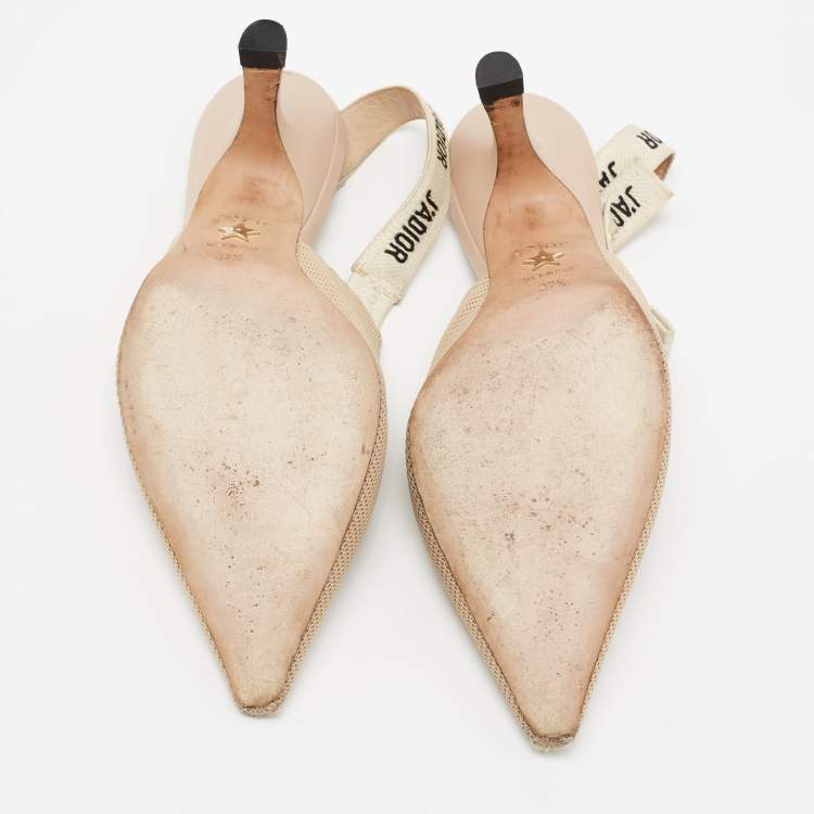 Pre Owned Dior Beige Technical  Fabric And Leather J'adior Slingback Sandals Size 37.5