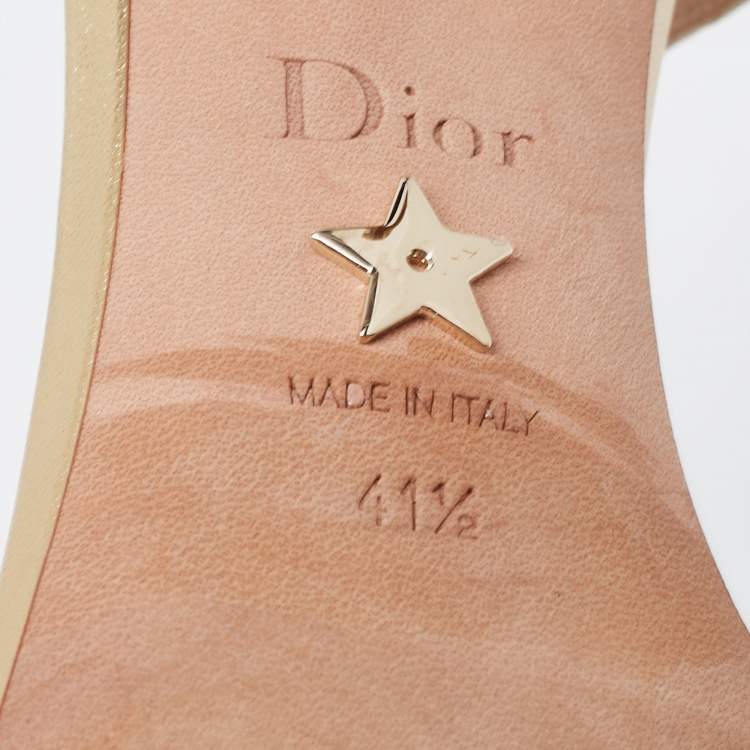 Pre Owned Dior Gold Crystal Embellished Embroidered Canvas Dway Heeled Ankle-Strap Sandals Size 41.5