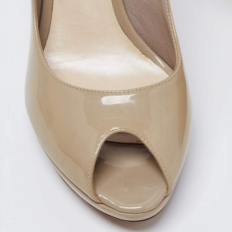 Pre Owned Dior Two Tone Patent Leather Platform Peep Toe Pumps Size 36.5