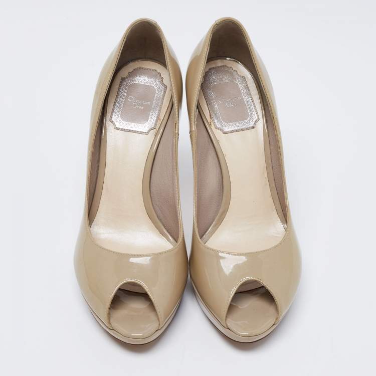 Pre Owned Dior Two Tone Patent Leather Platform Peep Toe Pumps Size 36.5