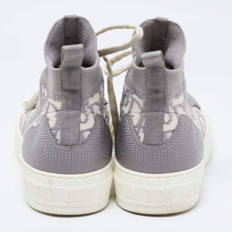 مملوكة مسبقًا Dior Grey/White Knit Fabric And Leather Walk'n'Dior High-Top Sneakers Size 36