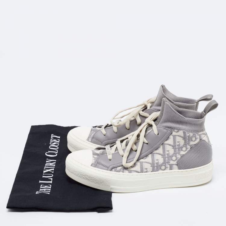 مملوكة مسبقًا Dior Grey/White Knit Fabric And Leather Walk'n'Dior High-Top Sneakers Size 36