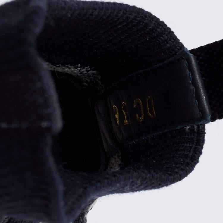 Pre Owned Dior Blue/White Knit Fabric and Leather Walk'n'Dior High-Top Sneakers Size 36