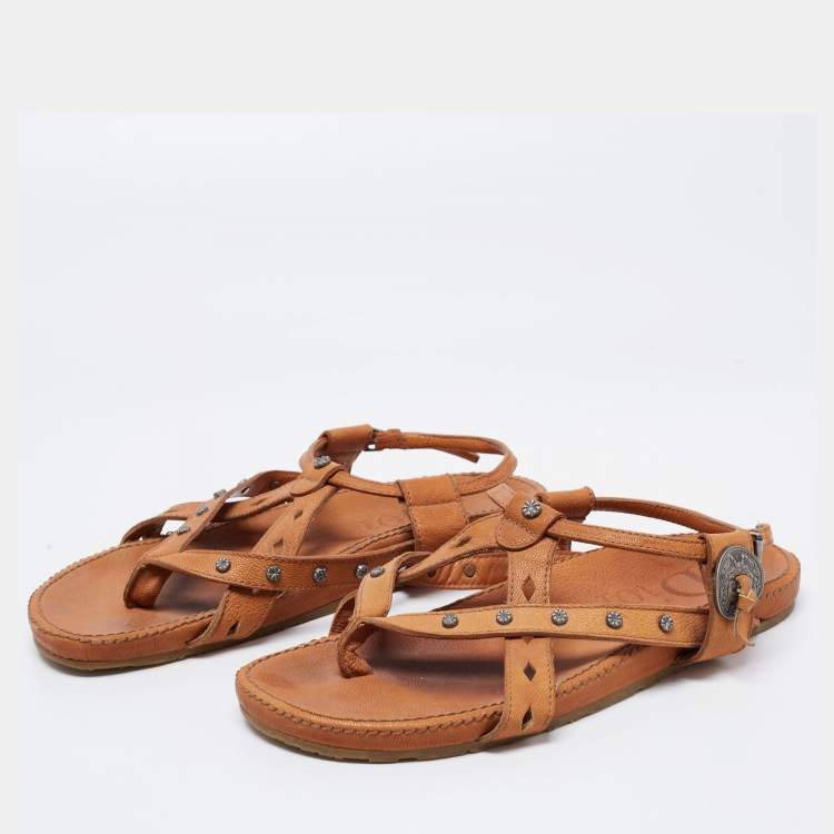 Pre Owned Dior Brown Leather Flat Slingback Sandals Size 39.5 