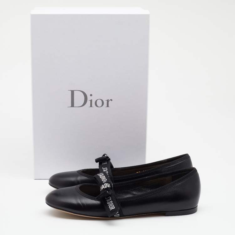 Pre Owned Dior Black Leather Miss J'adior Ballet Flats Size 36