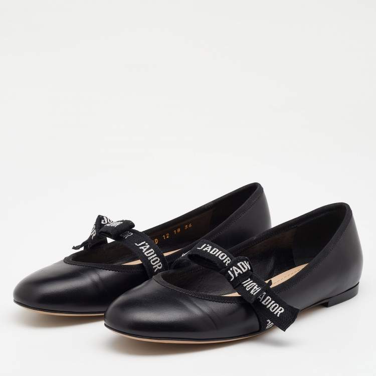 Pre Owned Dior Black Leather Miss J'adior Ballet Flats Size 36