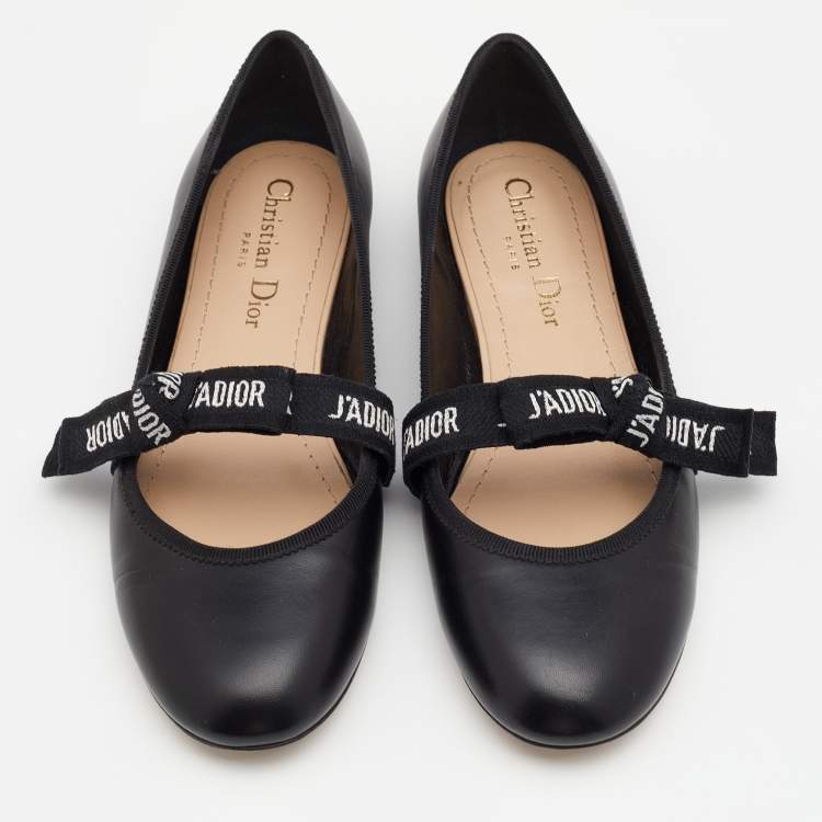 Pre Owned Dior Black Leather Miss J'adior Ballet Flats Size 36