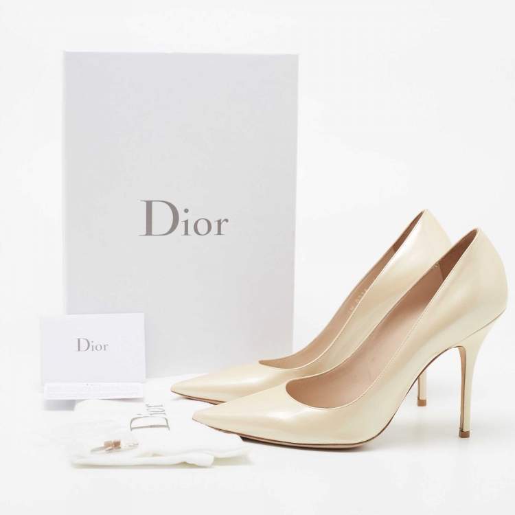 Pre Owned Dior Cream Patent Leather Cherie Pointed Toe Pumps Size 41