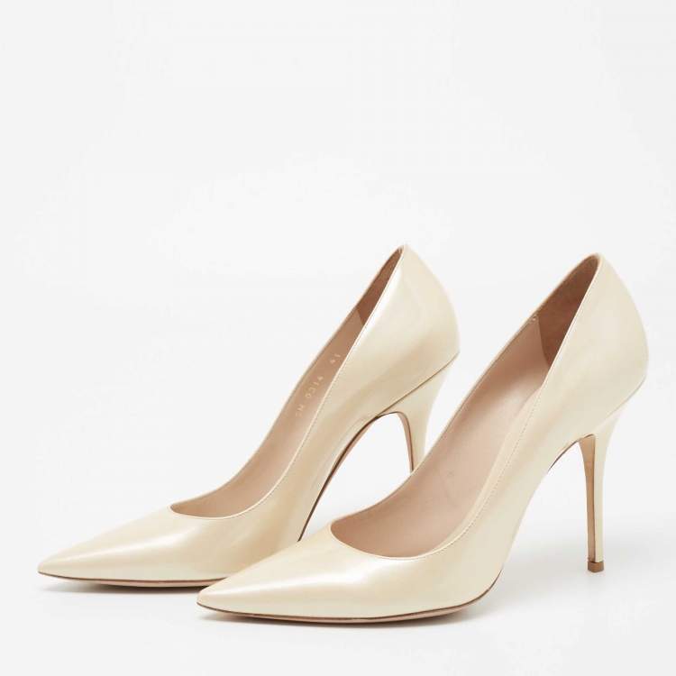 Pre Owned Dior Cream Patent Leather Cherie Pointed Toe Pumps Size 41
