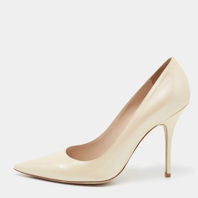 Pre Owned Dior Cream Patent Leather Cherie Pointed Toe Pumps Size 41