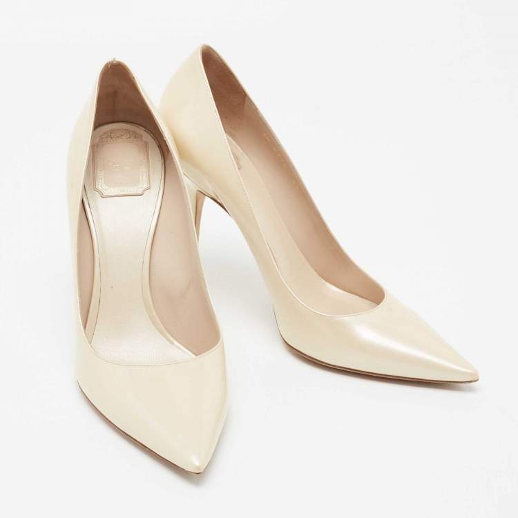 Pre Owned Dior Cream Patent Leather Cherie Pointed Toe Pumps Size 41