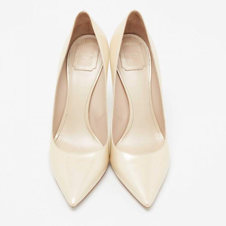 Pre Owned Dior Cream Patent Leather Cherie Pointed Toe Pumps Size 41