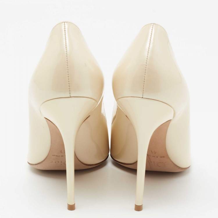 Pre Owned Dior Cream Patent Leather Cherie Pointed Toe Pumps Size 41