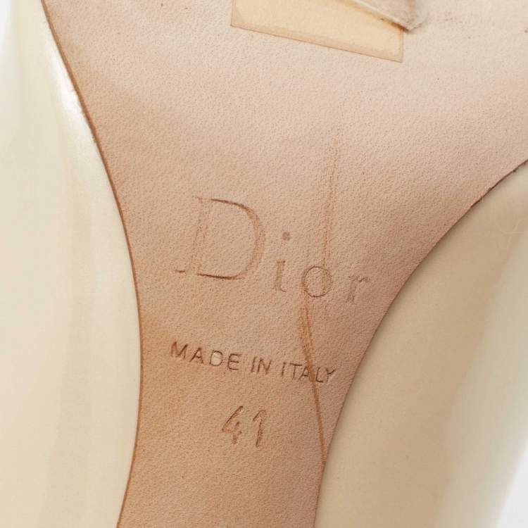 Pre Owned Dior Cream Patent Leather Cherie Pointed Toe Pumps Size 41