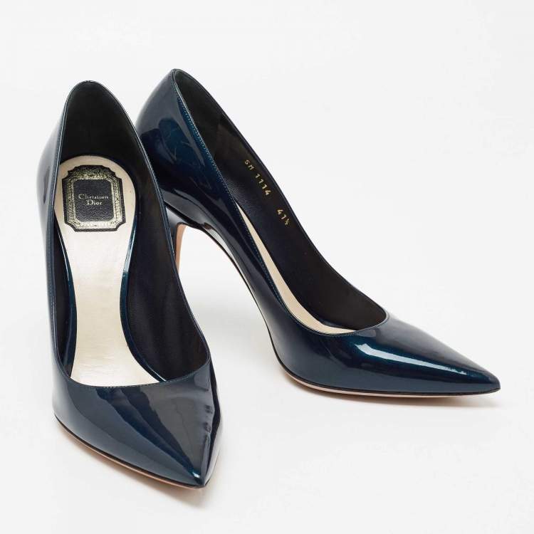 Pre Owned Dior Metallic Navy Blue Patent Leather Cherie Pointed Toe Pumps Size 41.5