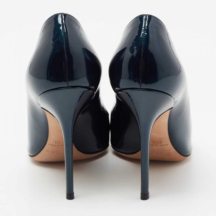 Pre Owned Dior Metallic Navy Blue Patent Leather Cherie Pointed Toe Pumps Size 41.5