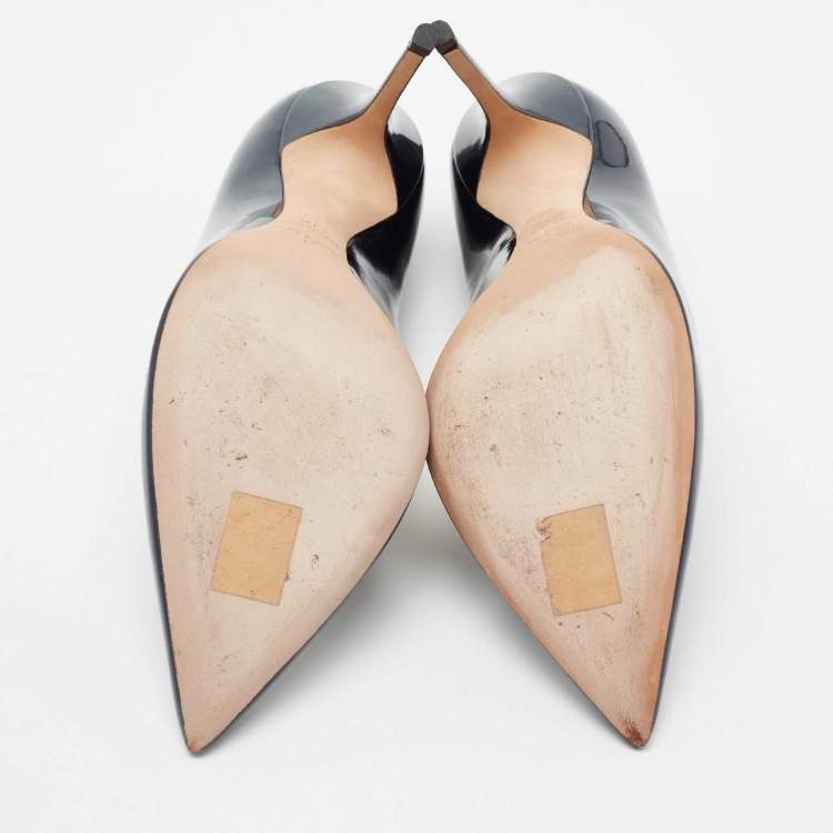 Pre Owned Dior Metallic Navy Blue Patent Leather Cherie Pointed Toe Pumps Size 41.5
