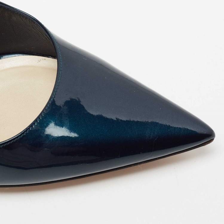 Pre Owned Dior Metallic Navy Blue Patent Leather Cherie Pointed Toe Pumps Size 41.5