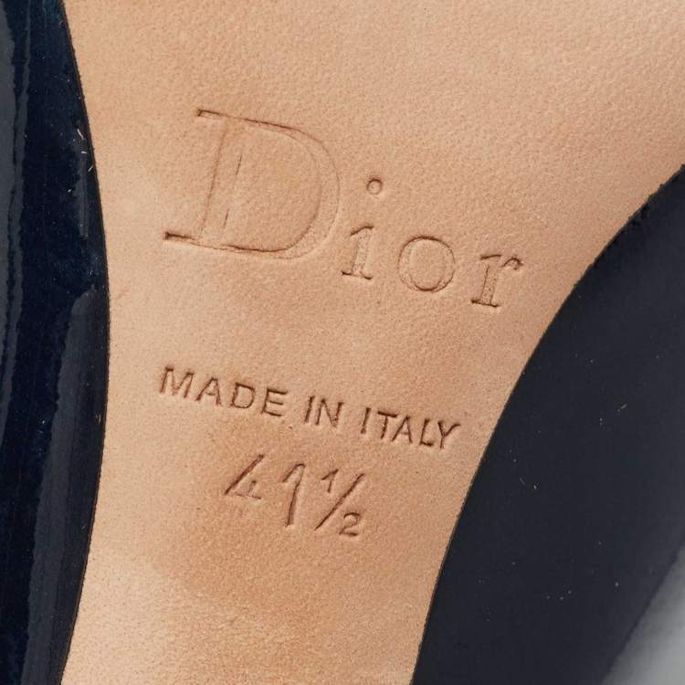 Pre Owned Dior Metallic Navy Blue Patent Leather Cherie Pointed Toe Pumps Size 41.5