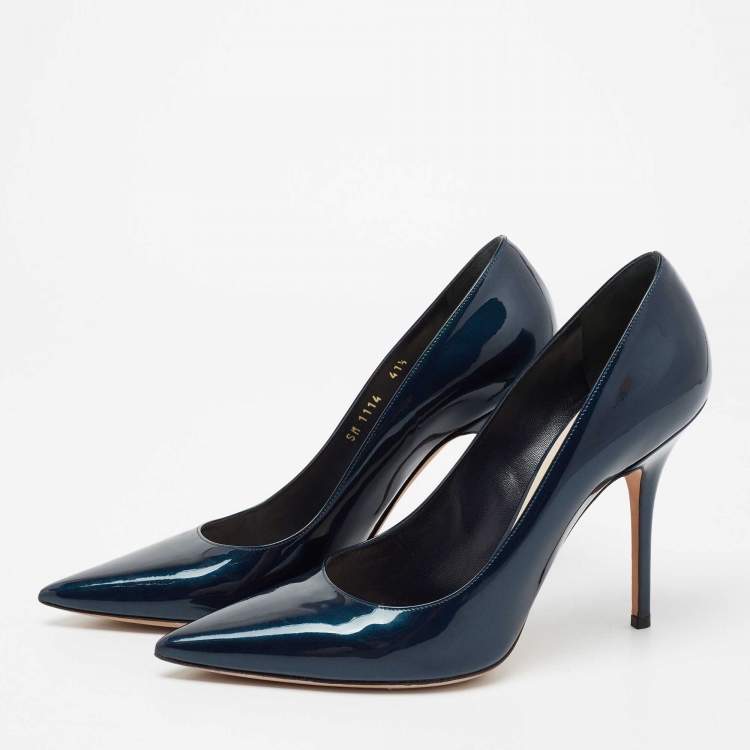 Pre Owned Dior Metallic Navy Blue Patent Leather Cherie Pointed Toe Pumps Size 41.5