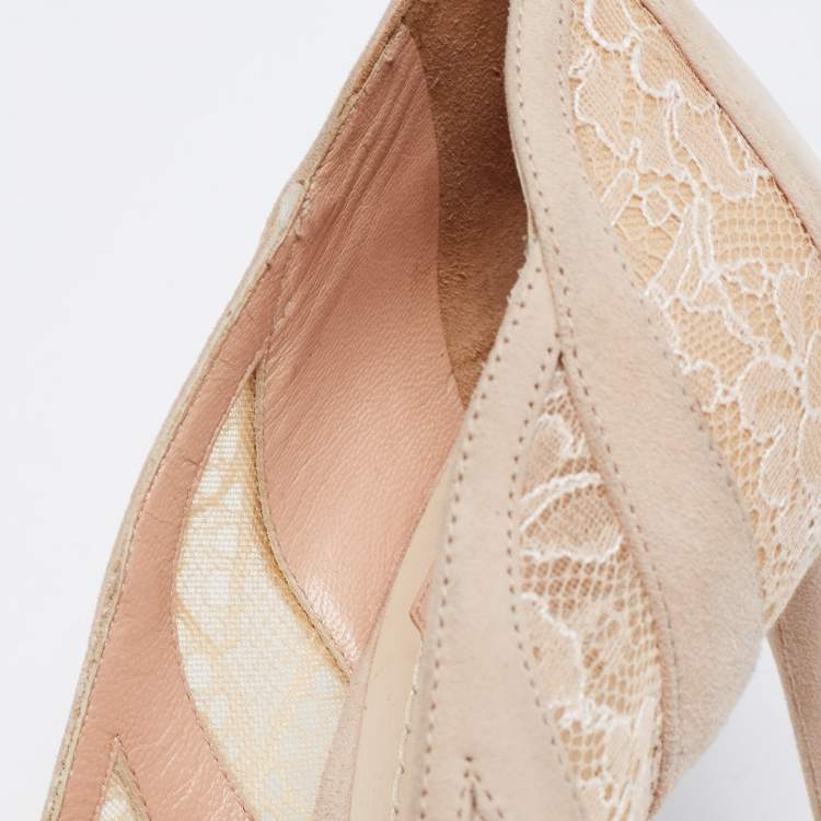 Pre Owned Dior Beige Lace And Suede Chantilly Pointed Toe Pumps Size 39