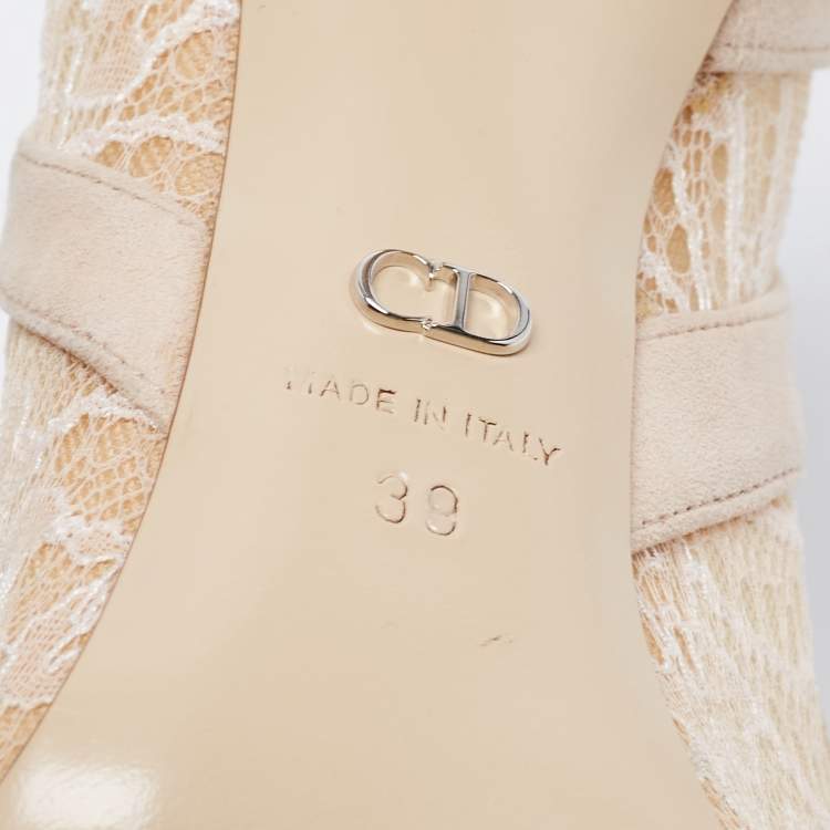 Pre Owned Dior Beige Lace And Suede Chantilly Pointed Toe Pumps Size 39