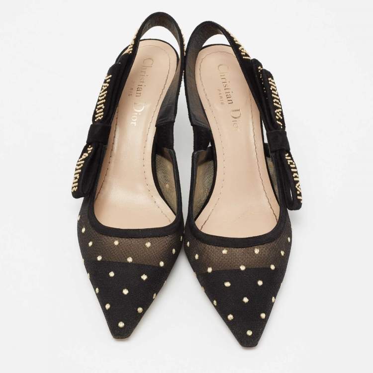Pre Owned Dior Black Mesh And Suede J'adior Studded Pointed Toe Slingback Sandals Size 37