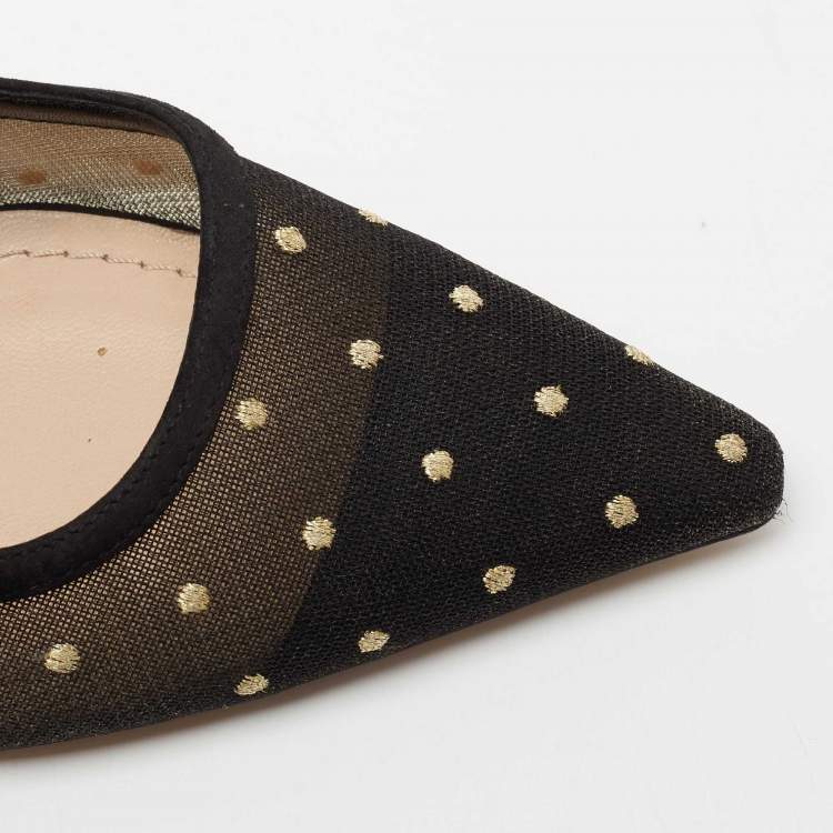 Pre Owned Dior Black Mesh And Suede J'adior Studded Pointed Toe Slingback Sandals Size 37