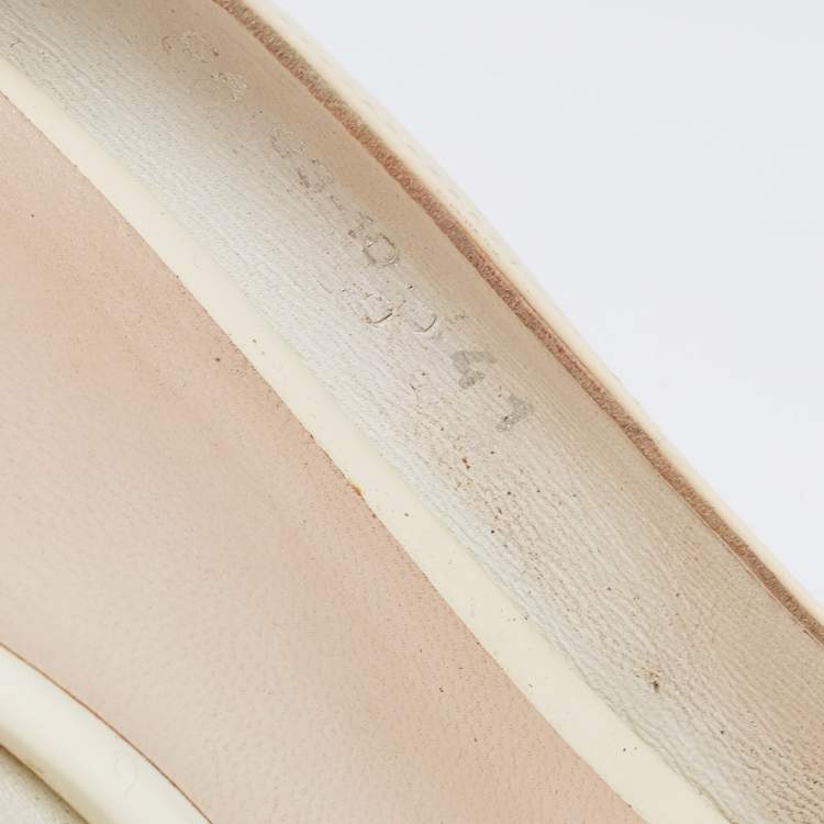 Pre Owned Dior Off-White Patent Leather Miss Dior Peep-Toe Platform Pumps Size 41