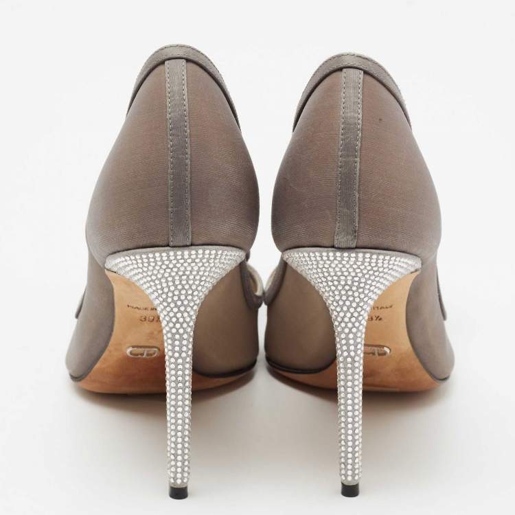 Pre Owned Dior Grey Mesh Embellished Rose Applique Pumps Size 39.5