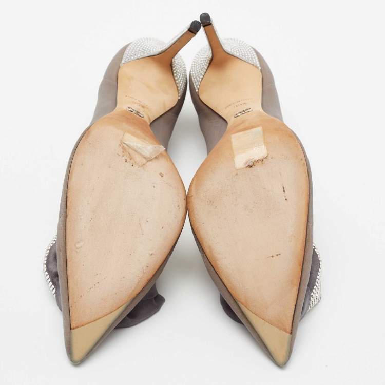 Pre Owned Dior Grey Mesh Embellished Rose Applique Pumps Size 39.5