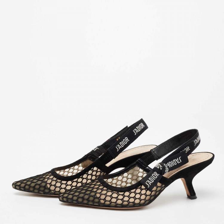 Pre Owned Dior Black Net and Suede Trim J'Adior Slingback Pumps Size 36.5