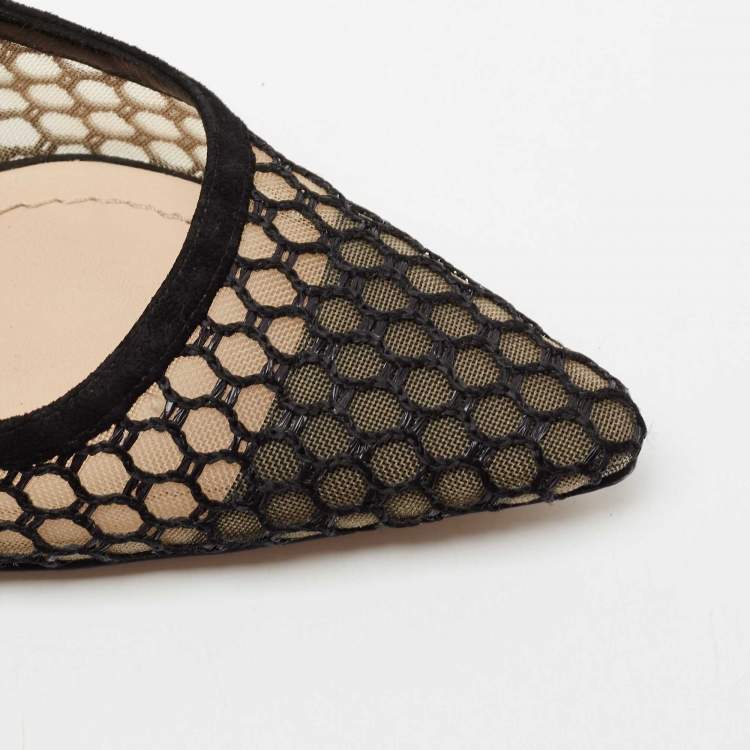 Pre Owned Dior Black Net and Suede Trim J'Adior Slingback Pumps Size 36.5