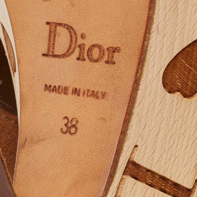 Pre Owned Dior Brown Suede and Leather Cross Strap Wooden Platform Mules Size 38
