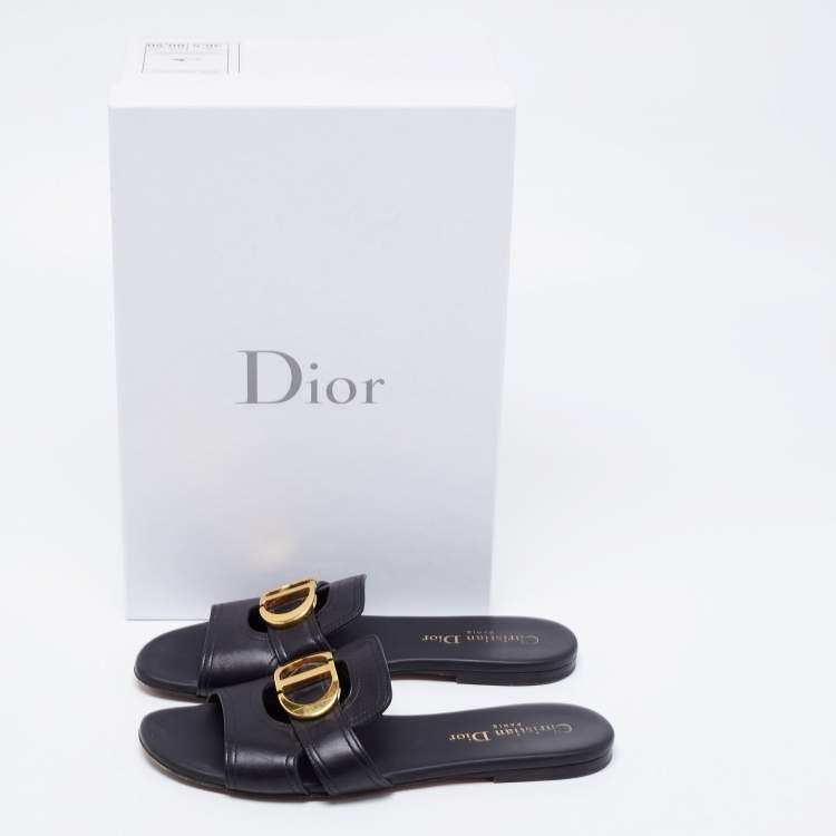 Pre Owned Dior Black Leather Montaigne Slide Sandals Size 36.5