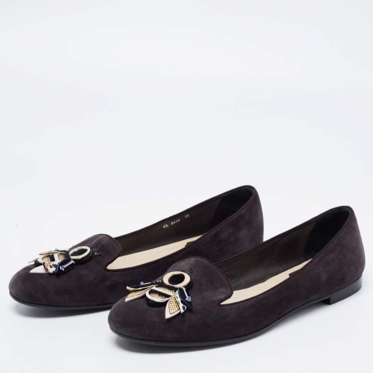 Pre Owned Dior Dark Grey Suede Butterfly Embellished Smoking Slippers Size 38