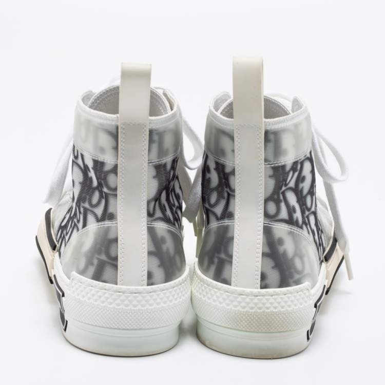 Pre Owned Dior White/Grey Mesh, PVC, Rubber and Oblique Canvas B23 High-Top Sneakers Size 37.5