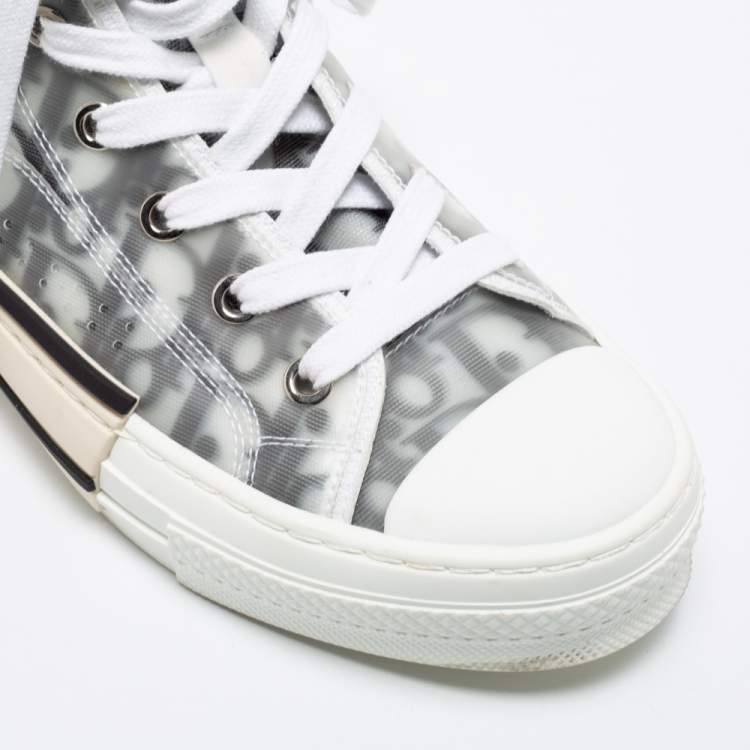 Pre Owned Dior White/Grey Mesh, PVC, Rubber and Oblique Canvas B23 High-Top Sneakers Size 37.5