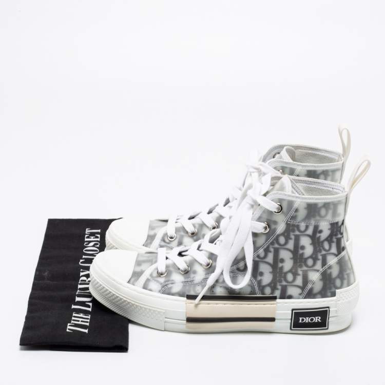 Pre Owned Dior White/Grey Mesh, PVC, Rubber and Oblique Canvas B23 High-Top Sneakers Size 37.5