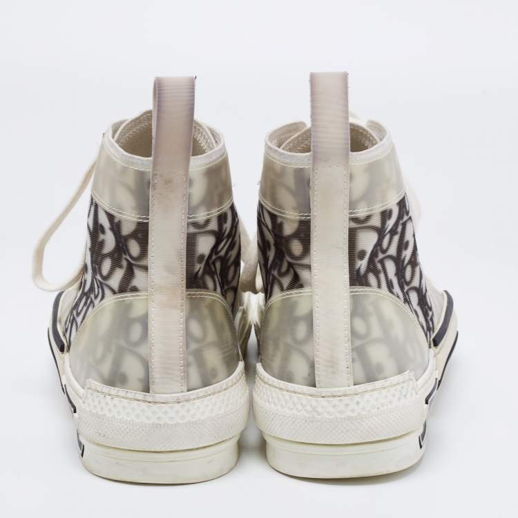 Pre Owned Dior White/Black PVC, Rubber and Oblique Mesh B23 High-Top Sneakers Size 39