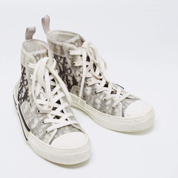 Pre Owned Dior White/Black PVC, Rubber and Oblique Mesh B23 High-Top Sneakers Size 39